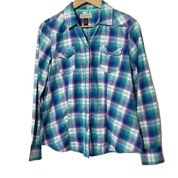Bit & Bridle Shirt Medium Plaid Button-Up Purple & Green 5 FOR $25 💵 💲 - Picture 1 of 9
